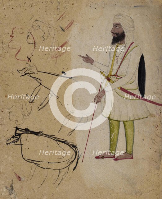 Sikh Noble (possibly Raja Dhian Singh, 1796-1843..., c1840. Creator: Unknown.