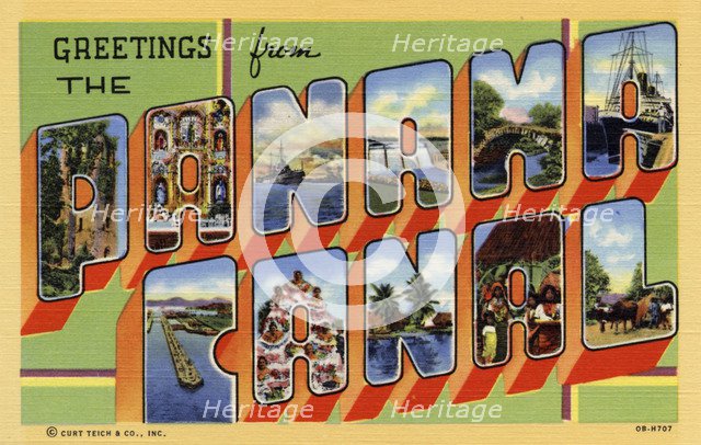 'Greetings from the Panama Canal', postcard, 1940. Artist: Unknown
