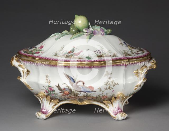 Covered Tureen (Terrine ancienne ou ordinaire), c. 1752. Creator: Vincennes Factory (French); Louis-Denis Armand (French), probably painted by.
