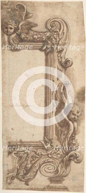 Design for a Half Frame Decorated with Angels, Volutes and Garlands., 1634-89. Creator: Attributed to Ciro Ferri.