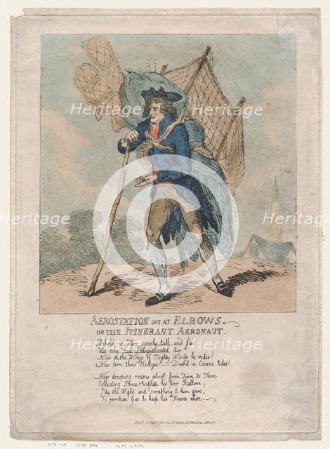Aerostation out at Elbows, or The Itinerant Aeronaut, September 5, 1785., September 5, 1785. Creator: Thomas Rowlandson.