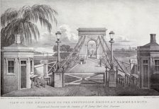 'View of the entrance to the suspension bridge at Hammersmith...', London, 1827. Artist: Thomas Mann Baynes