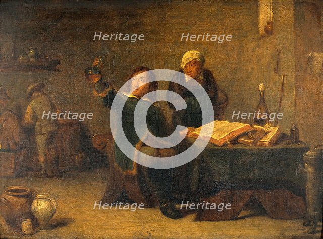A medical practitioner examining a urine flask, c1680s. Creator: Teniers, David, 1610-1690 (After).