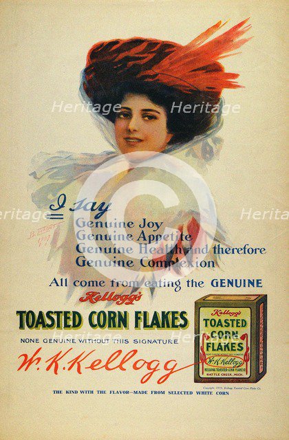 Poster for Kelloggs Cornflakes, 1910. Artist: Tichtman, Benjamin (1874-?)