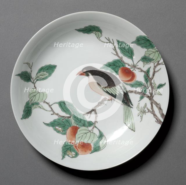 Dish with Bird on Peach Branch, 1662-1722. Creator: Unknown.