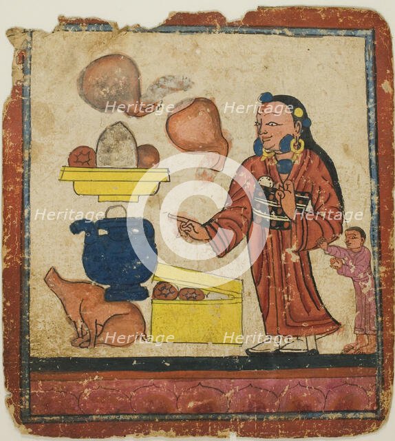 Presentation of Offerings, from a Set of Initiation Cards (Tsakali), 14th/15th century. Creator: Unknown.