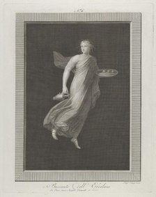 A bacchante holding a pitcher in her right hand and carrying in her left hand an oval..., 1795-1820. Creator: Aloysio Cunego.