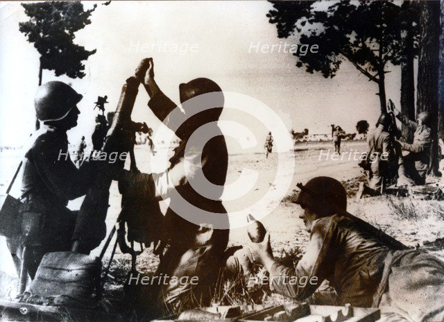 Russian infantry attack, Soviet front, 1944. Artist: Unknown