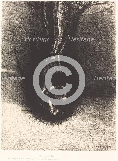 Les Sciapodes: La tete le plus bas possible, c'est le secret du bonheur! (The Skiapods...), 1889. Creator: Odilon Redon.