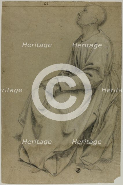 Seated Monk Holding Book, n.d. Creator: Domenico Fiasella.