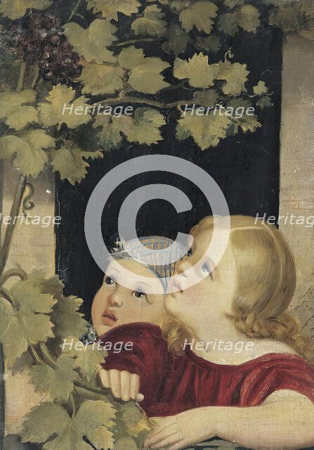 Two children at the window, 1840. Creator: Maria Beatrice.