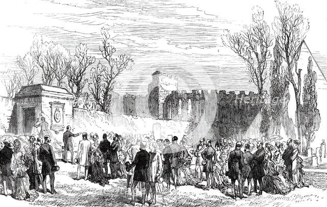 Unveiling the Memorial Tablet of Keats in the English Cemetery at Rome, 1876. Creator: Unknown.