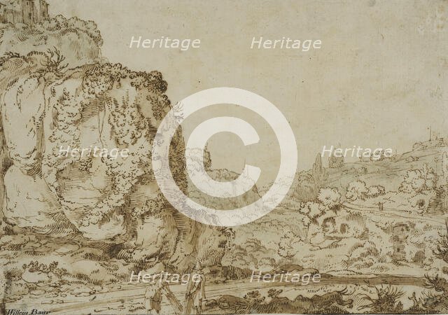Rocky landscape with ruins and a mountain village. Creator: Jan Symonsz. Pynas.
