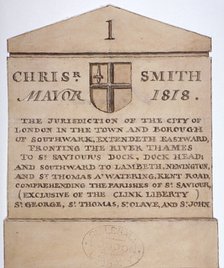 Boundary stone between the City of London and the borough of Southwark, London, c1820. Artist: Anon