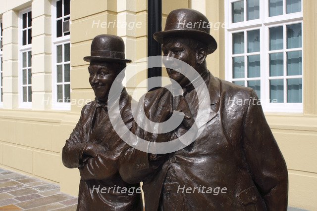 Laurel and Hardy statue, Coronation Hall, Ulverston, Cumbria, 2009.