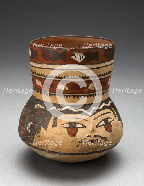 Beaker Depicting Human Head and Rows of Geometric Motifs, 180 B.C./A.D. 500. Creator: Unknown.