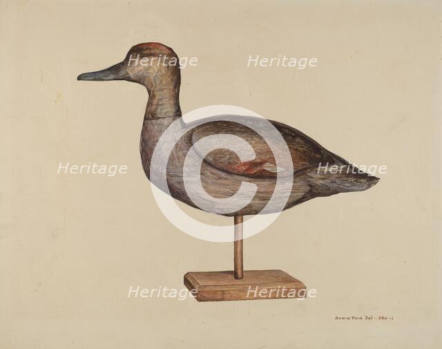 Gadwall Decoy, c. 1939. Creator: Samuel W. Ford.