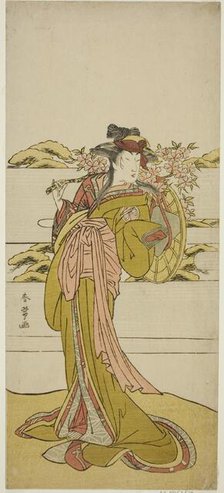 The Actor Segawa Kikunojo III as Onatsu in the Play Kabuki no Hana Bandai Soga..., c. 1781. Creator: Katsukawa Shunjo.