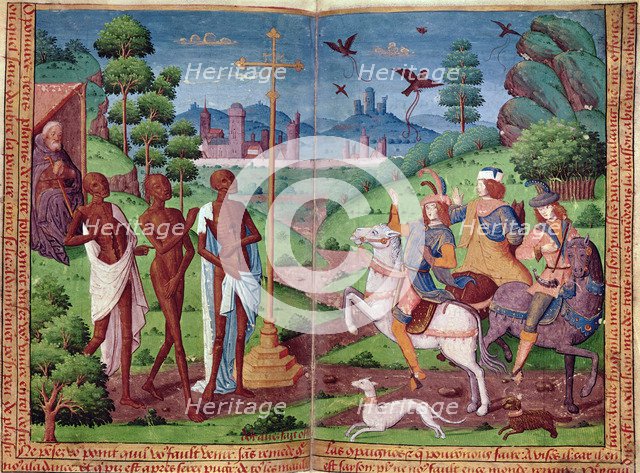 Legend of the three living and the three dead. Miniature in the Book of Hours of Charles V.