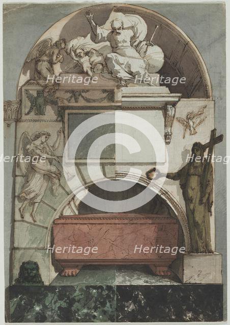 Design for a Fresco of an Artist's Tomb in the Certosa of Bologna (recto), c. 1810-1820. Creator: Pietro Fancelli (Italian, 1764-1850).