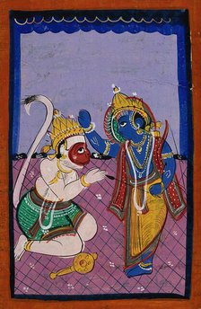 Hanuman kneeling before Rama. Creator: Unknown.