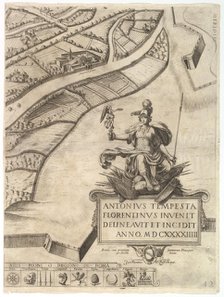 Plan of the City of Rome. Part 12 with the Southwestern Border of the City and a Large Car..., 1645. Creator: Antonio Tempesta.