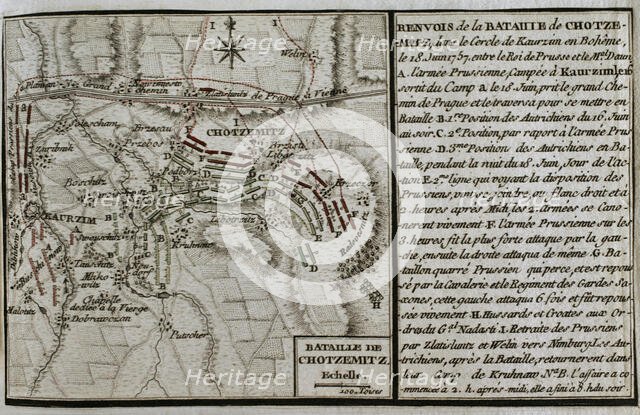 Seven Years War (1756-1763): Map of the Battle of Chotzemitz (18 June 1757), 1765. Creator: Jean de Beaurain.