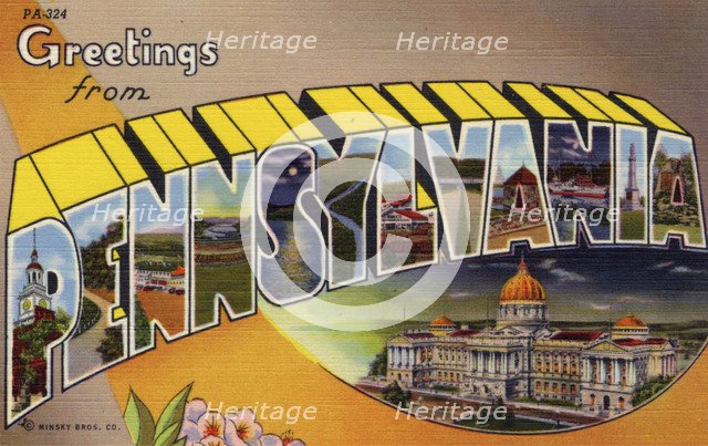 'Greetings from Pennsylvania', postcard, 1943. Artist: Unknown