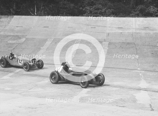 HC Hunter's Alta leading a Delahaye, JCC International Trophy, Brooklands, 2 August 1937.  Artist: Bill Brunell.