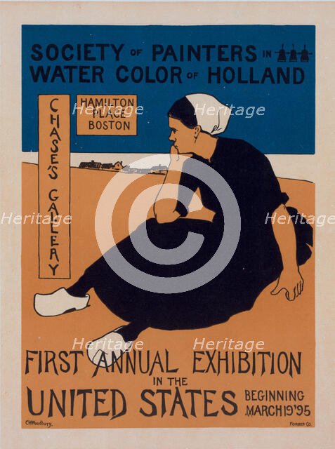 Affiche américaine pour une Exposition de la "Société des Peintres Aquarellistes de Hollande", c1898 Creator: Charles Herbert Woodbury.