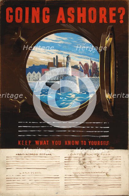 'Going ashore? Keep what you know to yourself', World War II poster, between 1939 and 1946. Creators: Central Office of Information, Unknown.