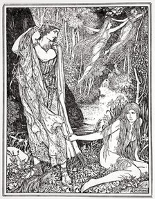 'King Athamas steals Nephele's clothes so that she can't float away with her sister', 1926.  Artist: Henry Justice Ford