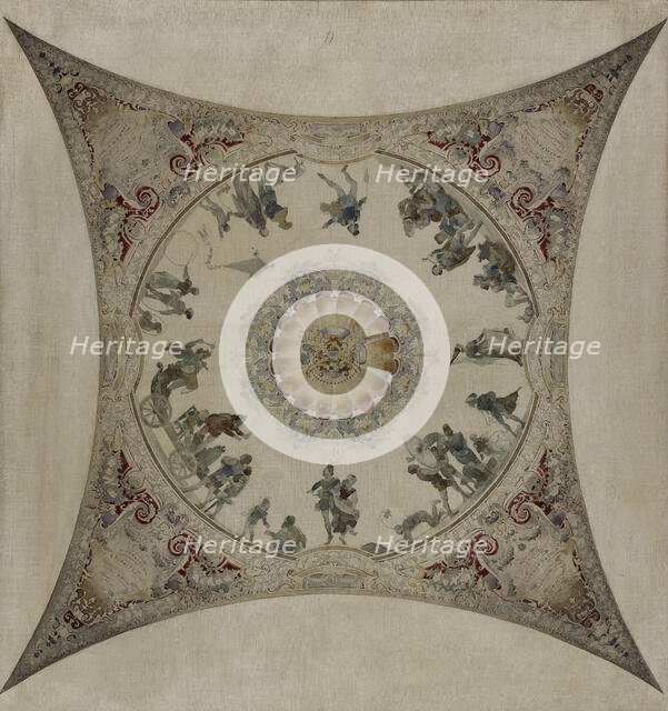 Sketch for the Lobau gallery at the Hotel de Ville in Paris: Medieval scene: acrobats and..., 1890. Creator: Hector d' Espouy.