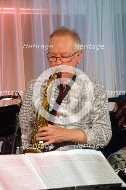 Tom Barford, Stan Sulzmann’s Neon Orchestra, Watermill Jazz Club, Dorking, Surrey, Nov 2023. Creator: Brian O'Connor.