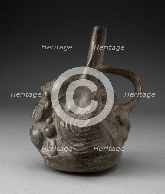 Blackware Spouted Vessel in the Form of a Composite Face, Animals, and Fish, 100 B.C./A.D. 500. Creator: Unknown.