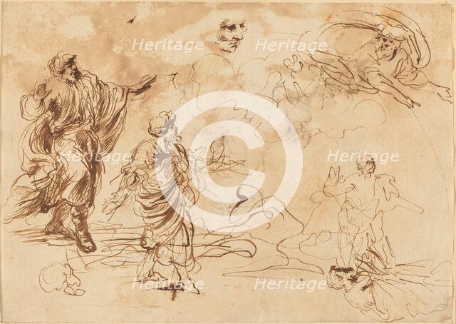 Studies for a Biblical Scene with God the Father Appearing to a Bearded Male..., mid-17th Century. Creator: Unknown.