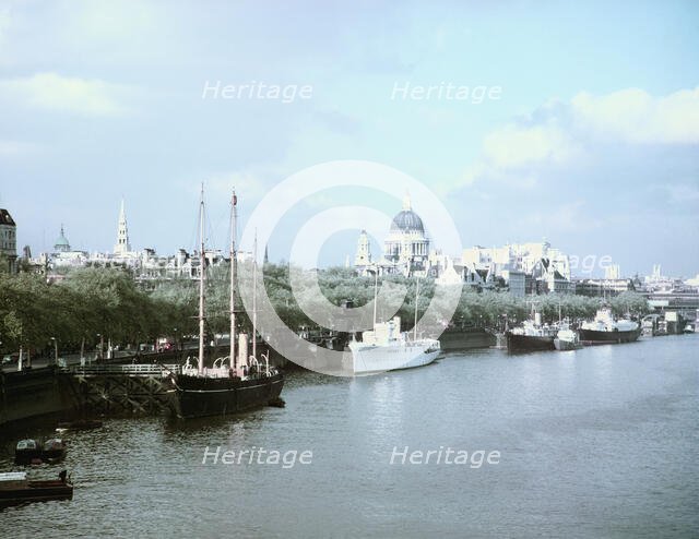 River Thames and the Embankment, c1955. Creator: Arthur Charles Kirby Ware.