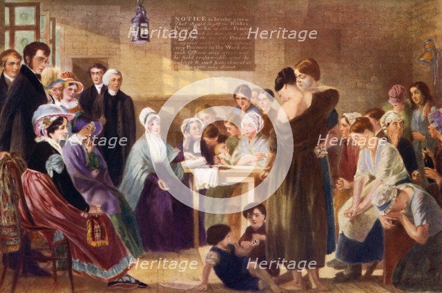 Elizabeth Fry (1780-1845) visiting Newgate Prison, 1926. Artist: Unknown