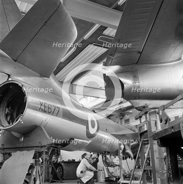 Students working on a Hawker Hunter F4 aeroplane, Loughborough University, 1960-1969. Artist: John Gay
