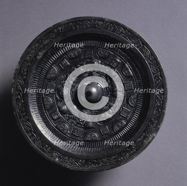 Mirror with Auspicious Animals Surrounded by Rings of Squares and Semicircles, late 2nd century. Creator: Unknown.