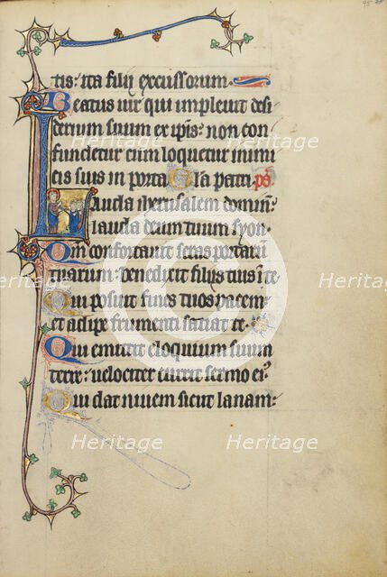 Initial L: Christ Speaking to Four Men; Ruskin Hours, about 1300. Creator: Unknown.