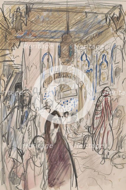 Figures in the interior of a mosque, 1923. Creator: Marius Bauer.