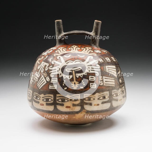 Vessel Depicting Ritual Performer Wearing a Feline Mask with a Symbolic Headdress..., 180 BC/AD 500. Creator: Unknown.