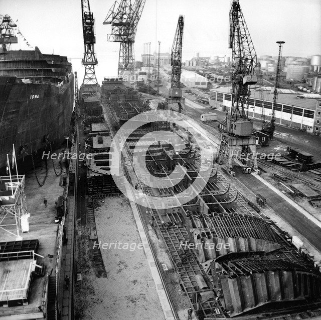 Aerial view of Kockums shipyard, Malmö, Sweden, 1958. Artist: Unknown
