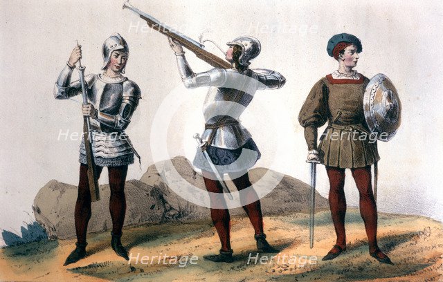 Reign of the Catholic Kings. Infantry 1495, soldiers of the Brotherhood: 'Espingarderos' and shie…