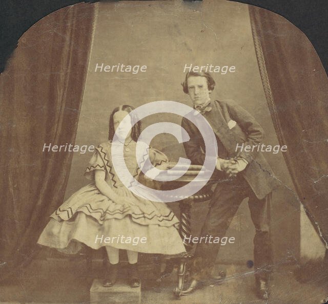 Young Girl, Seated, with Young Boy, Leaning on Table, 1860s. Creator: Unknown.