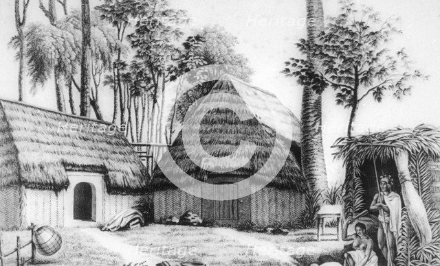 The house of the chief, Kalaimoku, 1819.  Artist: Alphonse Pellion 