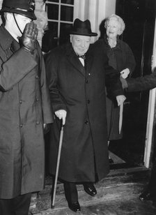 Sir Winston Churchill and Lady Churchill leaving their Hyde Park Gate home, 1961. Artist: Unknown