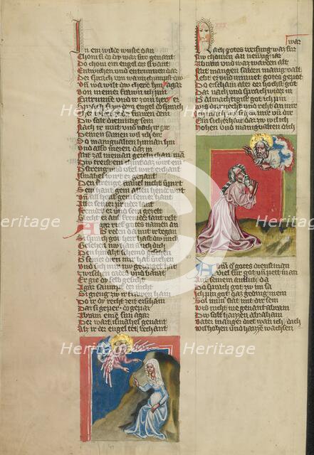 An Angel Appearing to Hagar in the Wilderness: God Speaking to Abraham; Weltchronik, about 1400-10. Creator: Unknown.