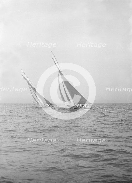 'Ventana' and 'The Truant' racing upwind, 1913. Creator: Kirk & Sons of Cowes.